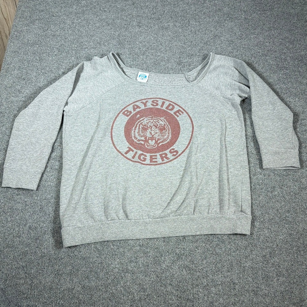 Saved By The Bell Bayside Tigers Sweater Off Shoulder Size‎ 2 Gray Womens